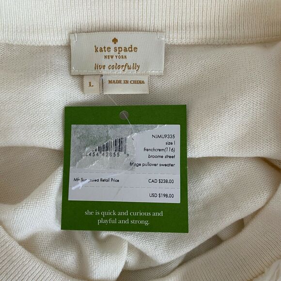 Kate Spade Womens Fringe Pullover Sweater Wool Blend White L Large - Picture 7 of 8